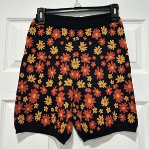 NWT Current Air Anthropologie Women's Size Small Knit Floral Shorts Black Yellow